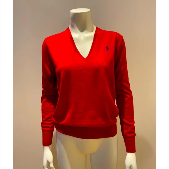 Red Ralph Polo extra fine Marino wool v neck jumper sweater - Picture 1 of 4